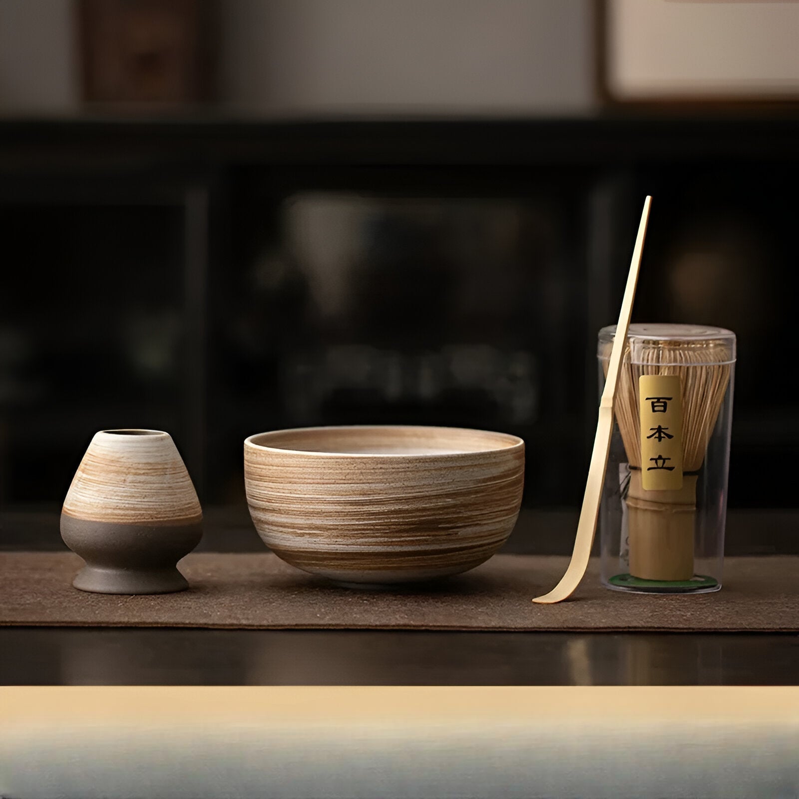 Matcha Tee-Set – 4-teilig mit Bambusbesen | Für traditionelle Teezeremonie - B - Matcha-Set