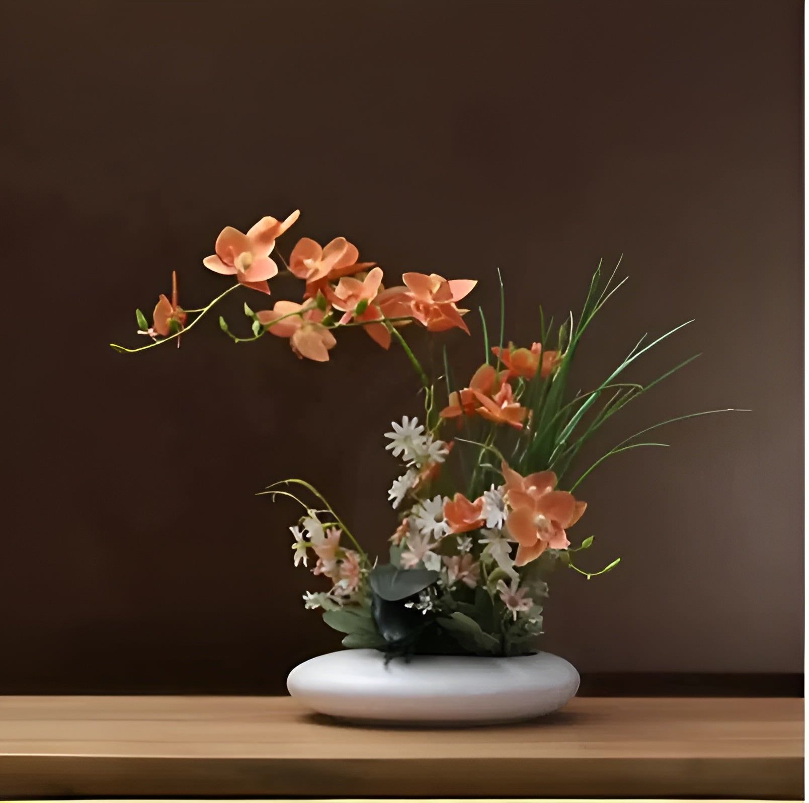 Moderne Keramikvase mit Taubenfigur & Orchideen – Stilvolle Deko für Wohnzimmer & Eingangsbereich - C - Vase
