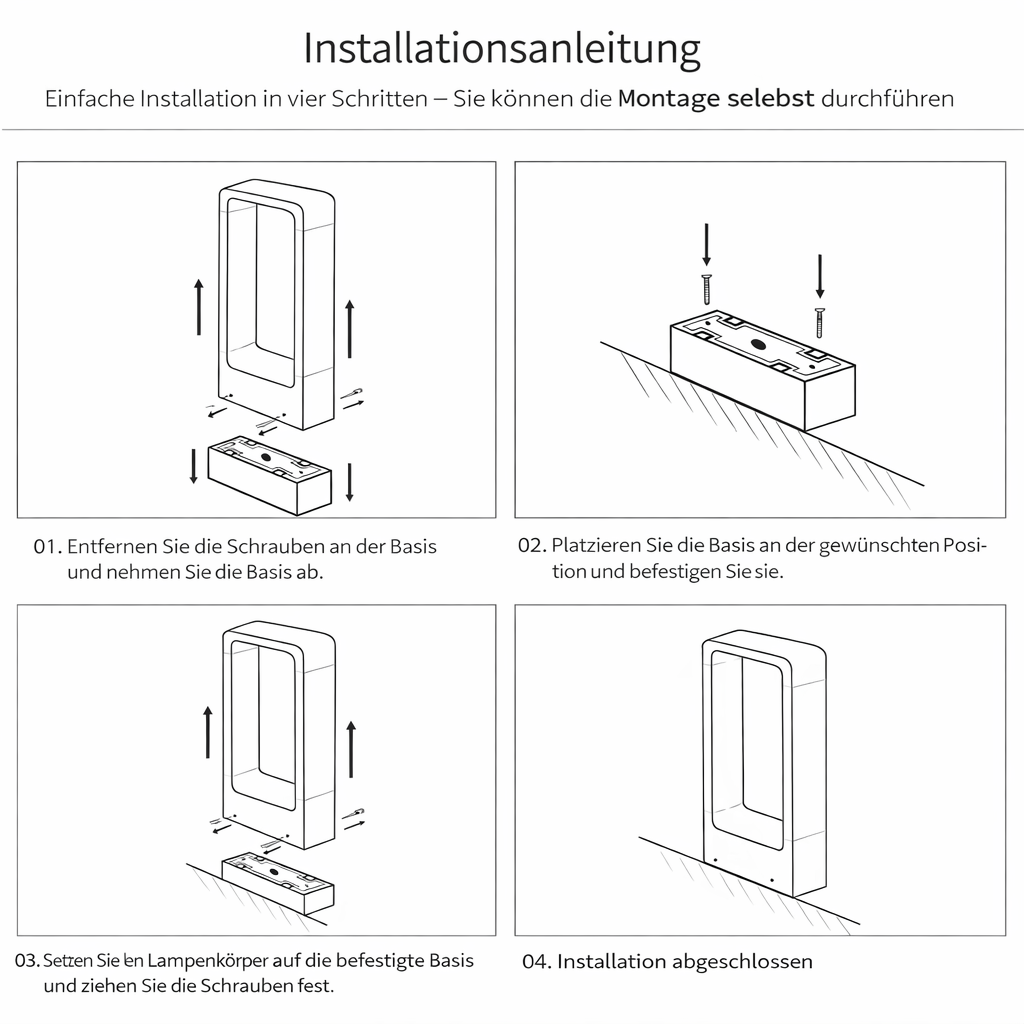 Moderne LED-Pollerleuchte aus Aluminium – Wetterfeste Gartenbeleuchtung in Schwarz oder Grau | Für Terrassen Wege