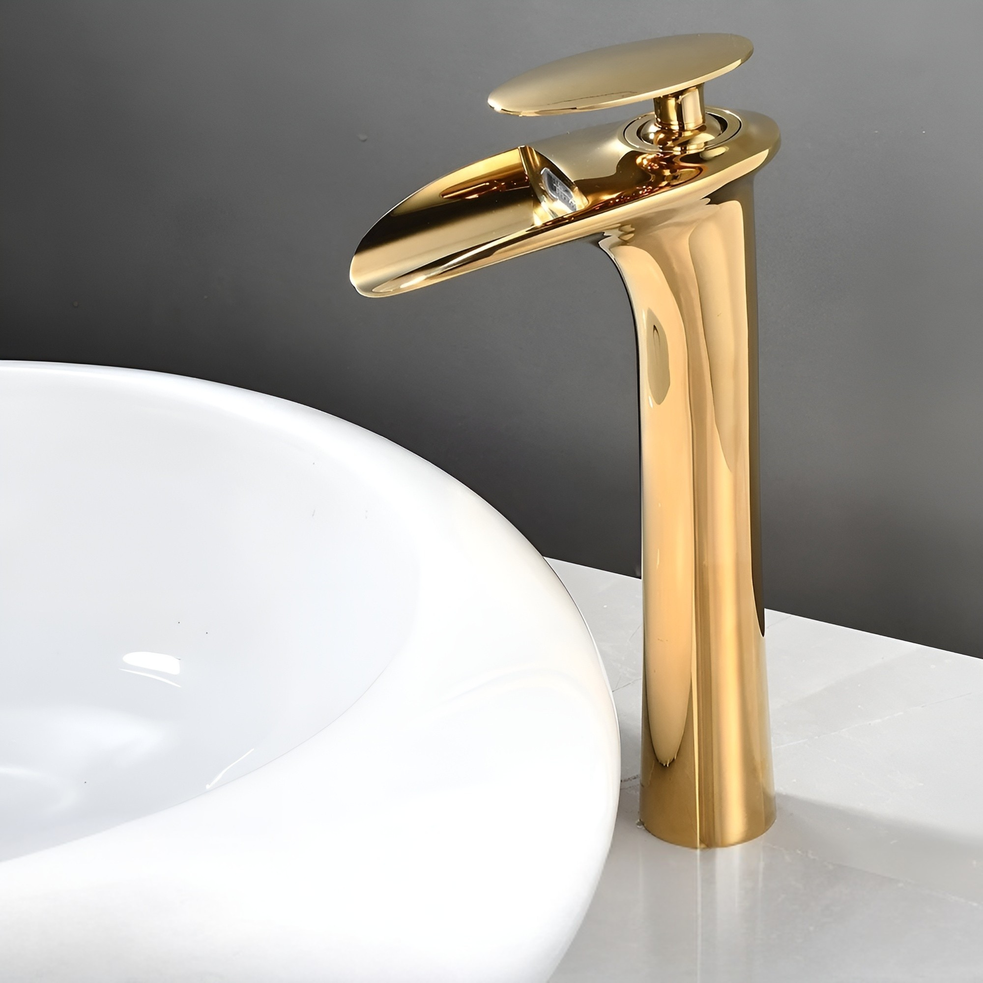 Moderne Waschtischarmaturen – Elegante Wasserfallarmatur | Hochwertiger Einhebelmischer - Gold - Waschtischarmaturen