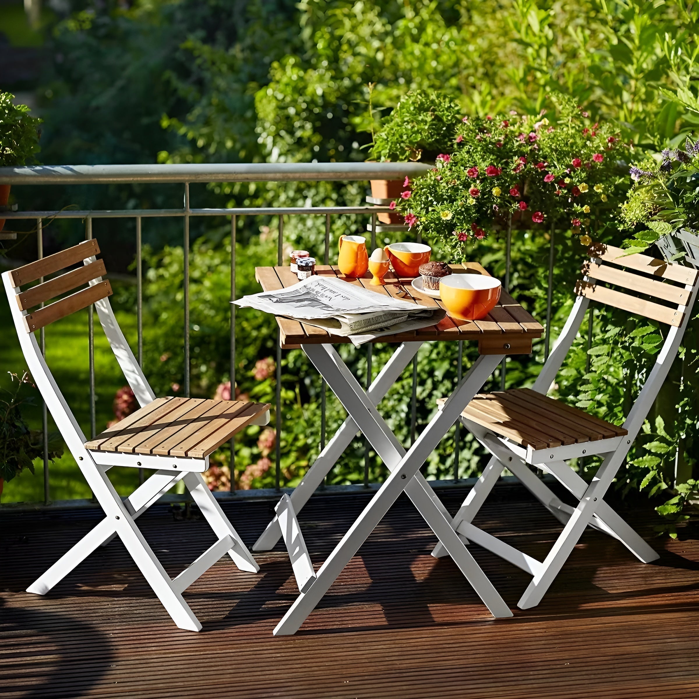 Morning Star Gartenmöbel-Set 3-teilig – Klappbar Massives Akazienholz Bistro-Set - Braun - Gartenmöbel-Set