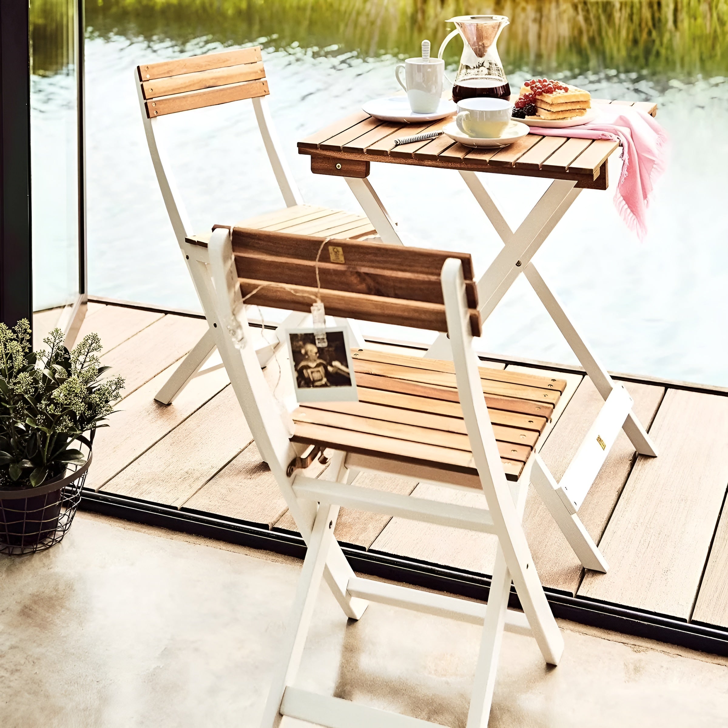 Morning Star Gartenmöbel-Set 3-teilig – Klappbar Massives Akazienholz Bistro-Set - Braun - Gartenmöbel-Set