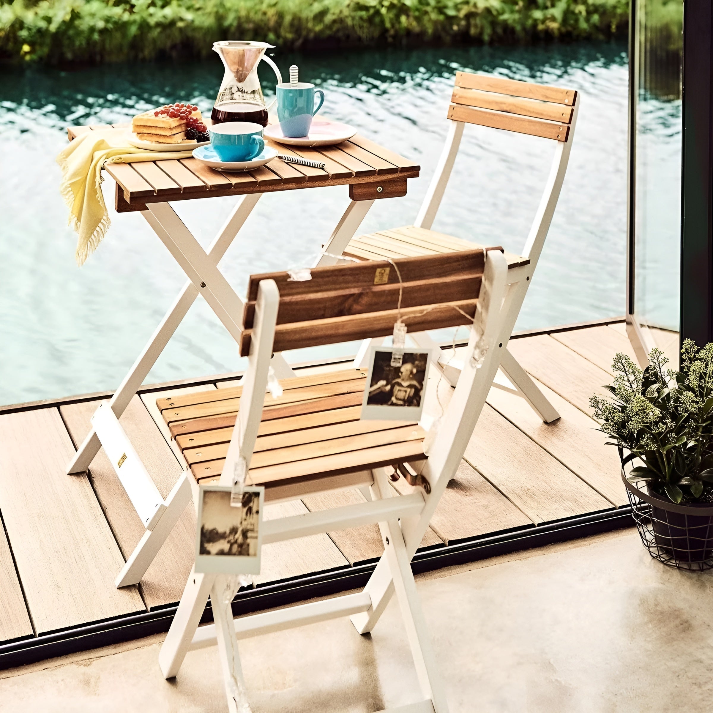Morning Star Gartenmöbel-Set 3-teilig – Klappbar Massives Akazienholz Bistro-Set - Braun - Gartenmöbel-Set