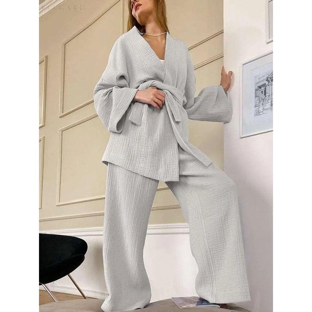 Nedasa Kimono – Pyjama aus 100 % Baumwolle - S / Grau - Damen-Set