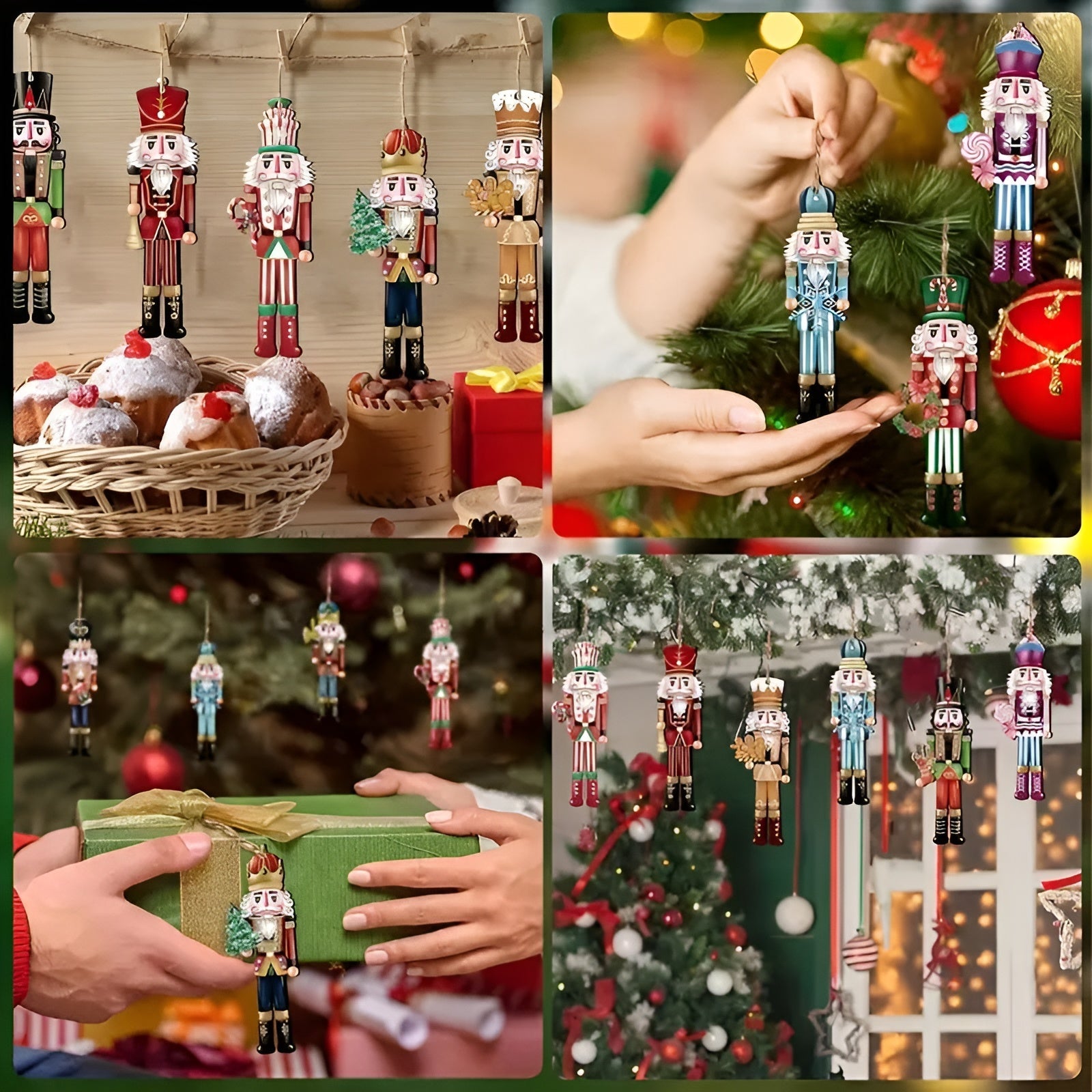 Nussknacker Figuren aus Holz – 12er Set | Perfekt für Weihnachtsbaum & Deko - Saisonale Dekoration