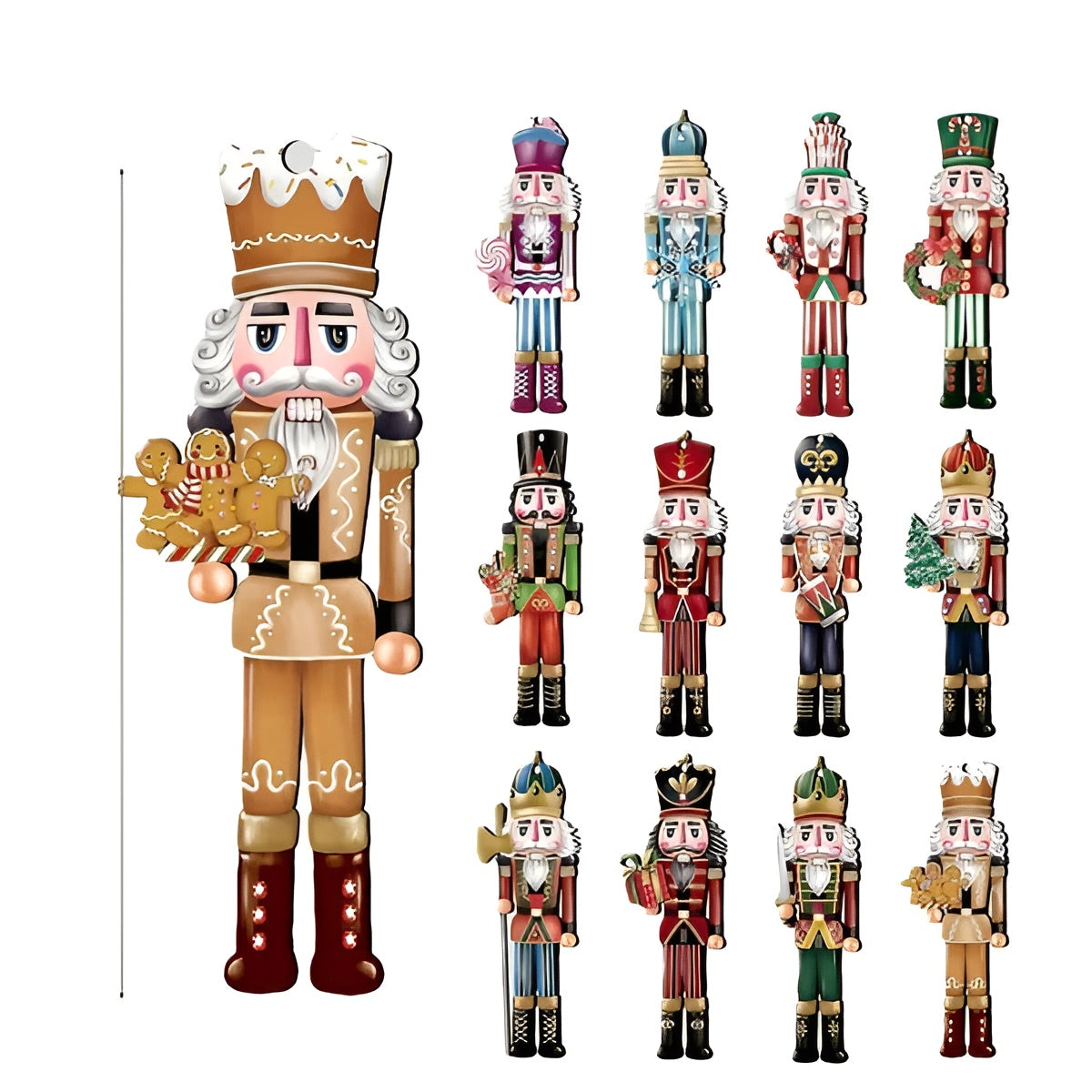 Nussknacker Figuren aus Holz – 12er Set | Perfekt für Weihnachtsbaum & Deko - Saisonale Dekoration