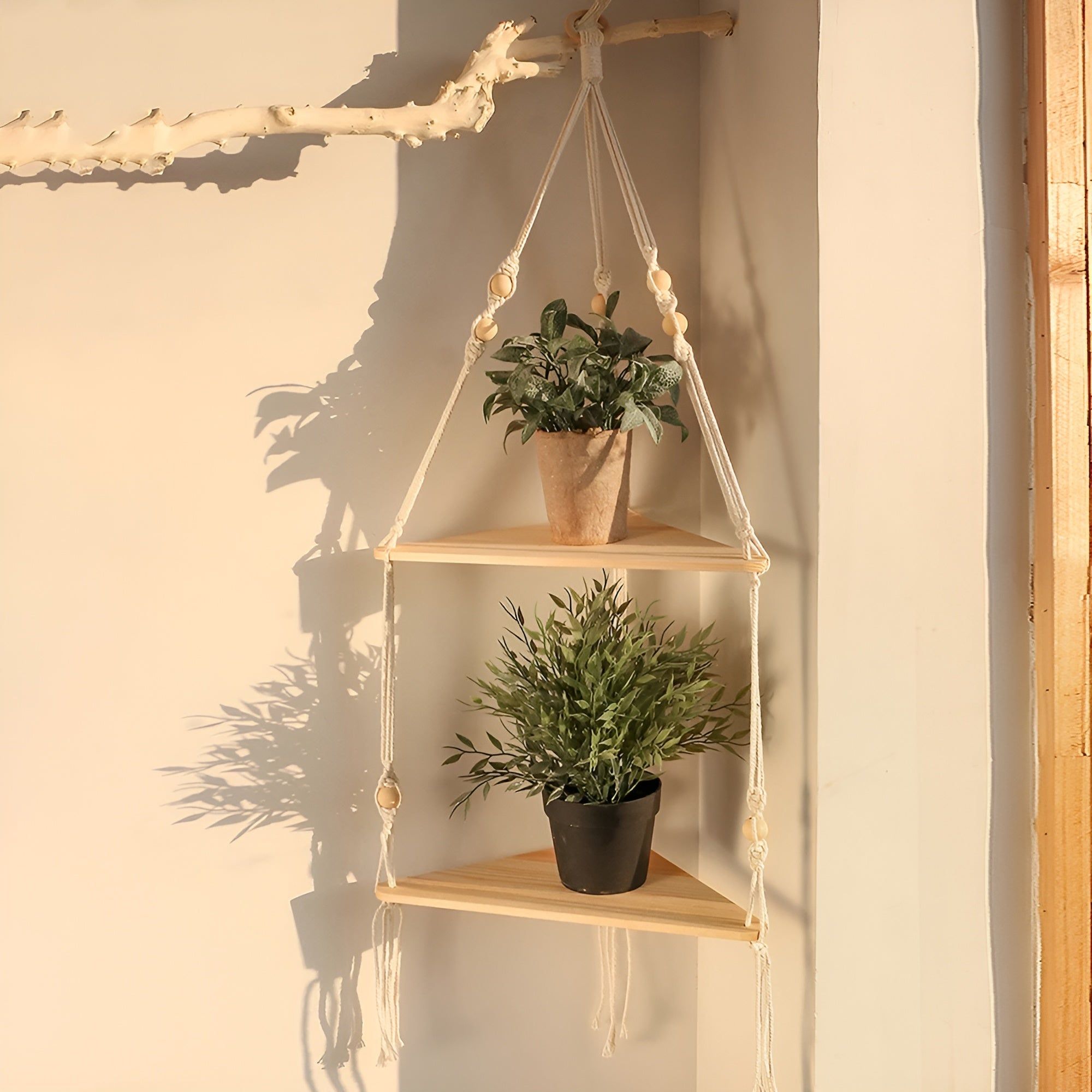 BohoFloat Shelf - Hängendes Wandregal mit ästhetischen Seilen in Dreiecksform - Elegare