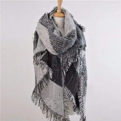 Oversized Wollmix-Schal 250x70 cm – Warm weich und vielseitig - Grau - Bekleidung & Accessoires > Accessoires > Schals
