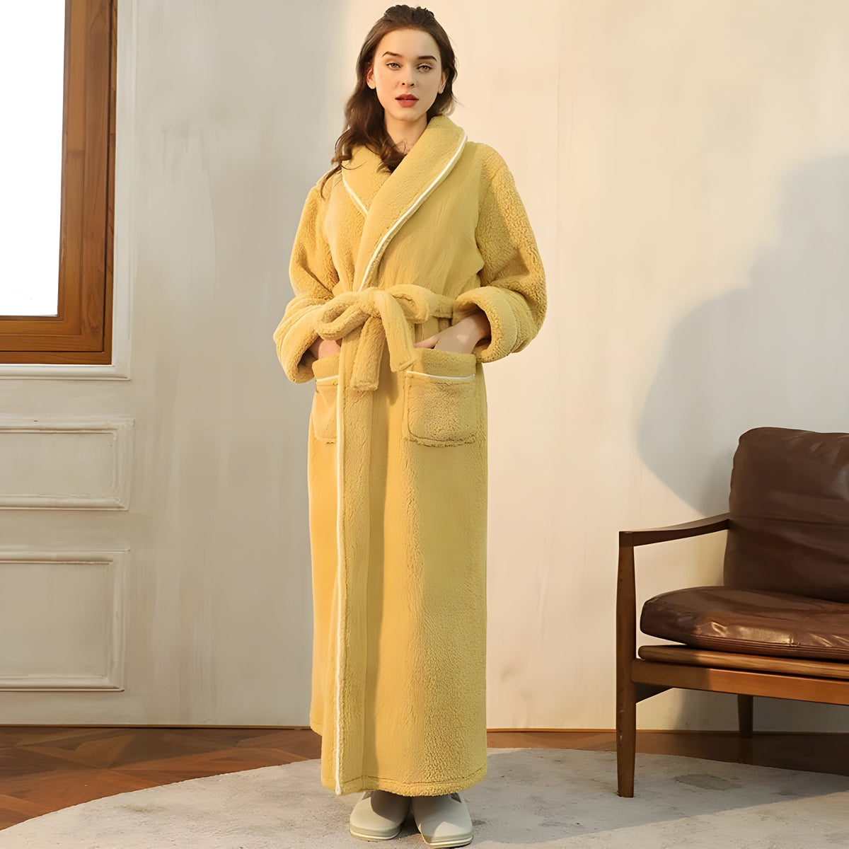 Parissa Robe - Bequemer Fleece Winterbademantel - Gelb / Frauen: M - Bademantel