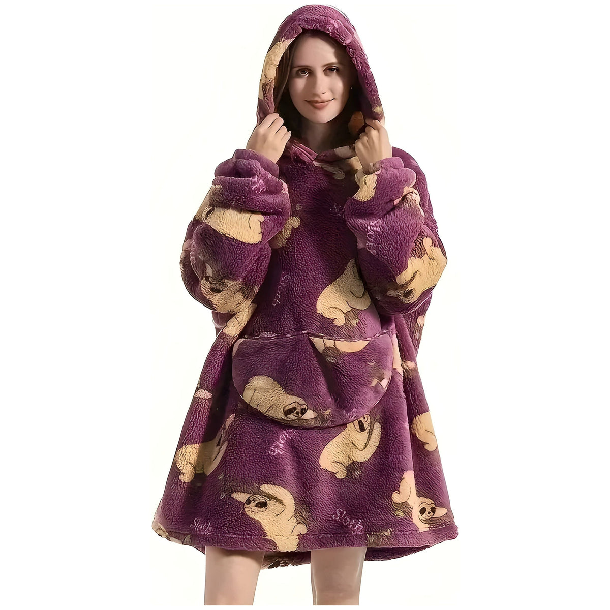 Patrina Kapuzen-Decke- Lässige Fleece-Wende-Decke mit Kapuze - Faultier / Erwachsene Eine Größe passt für alle - Decke
