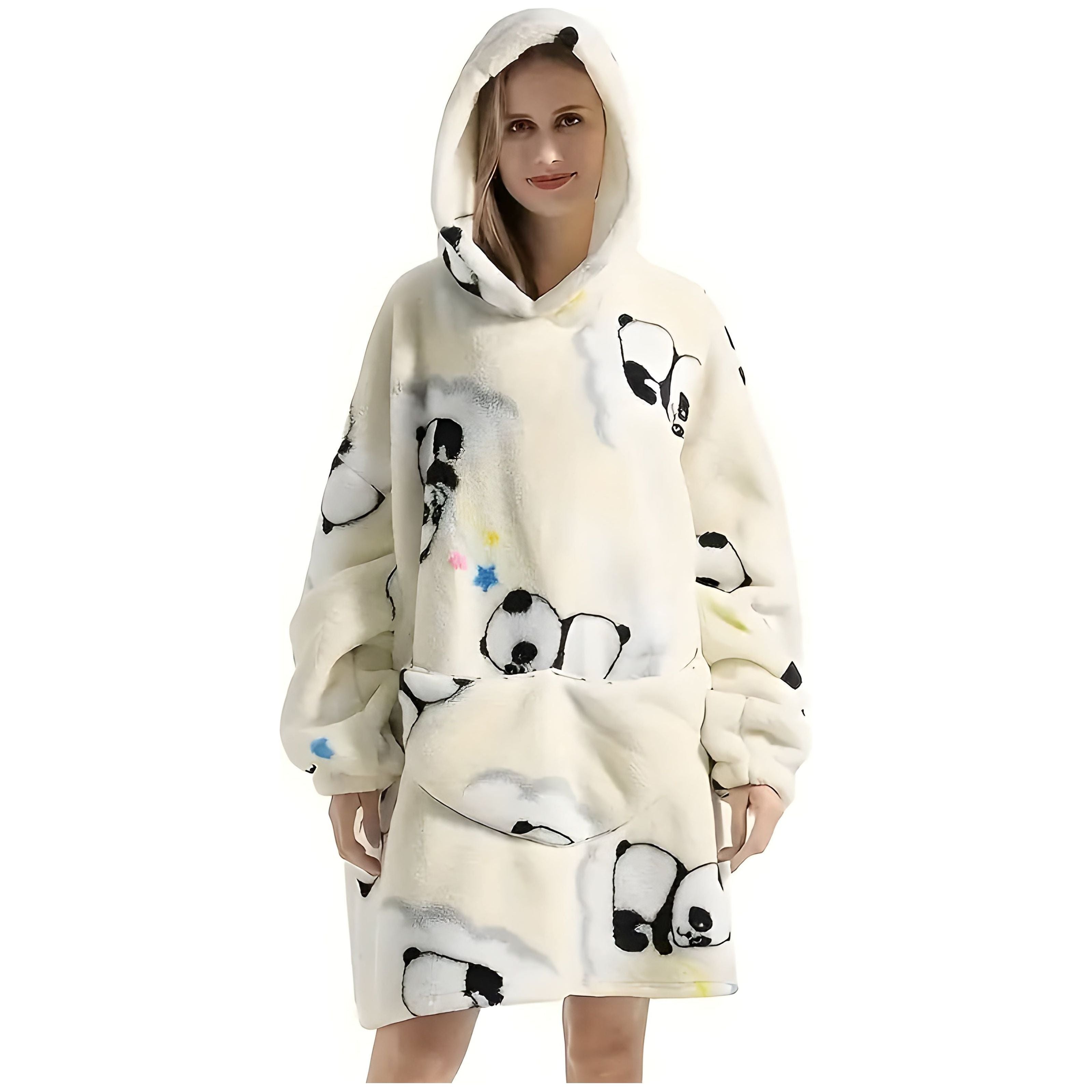 Patrina Kapuzen-Decke- Lässige Fleece-Wende-Decke mit Kapuze - Panda / Erwachsene Eine Größe passt für alle - Decke