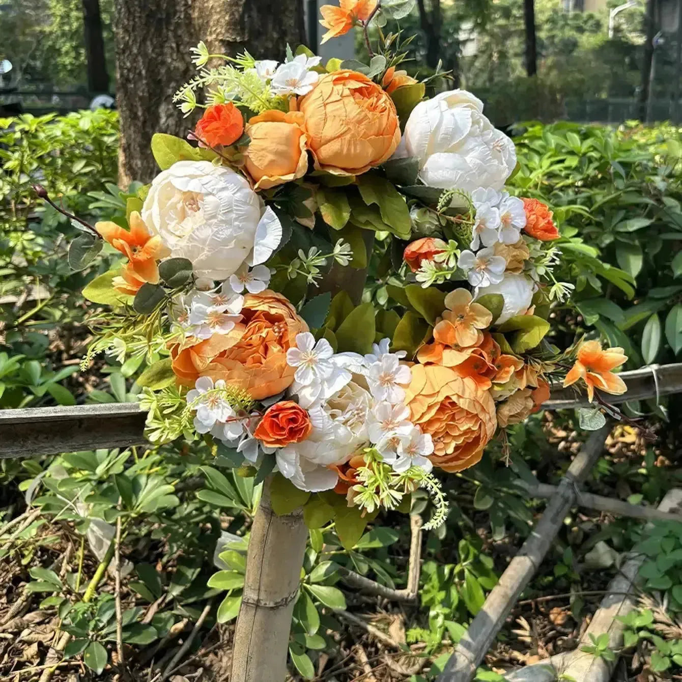 PeonyBloom Wreath - Künstliche Outdoor-Display Herbst Dekor Pfingstrose Kranz - Saisonale Dekoration