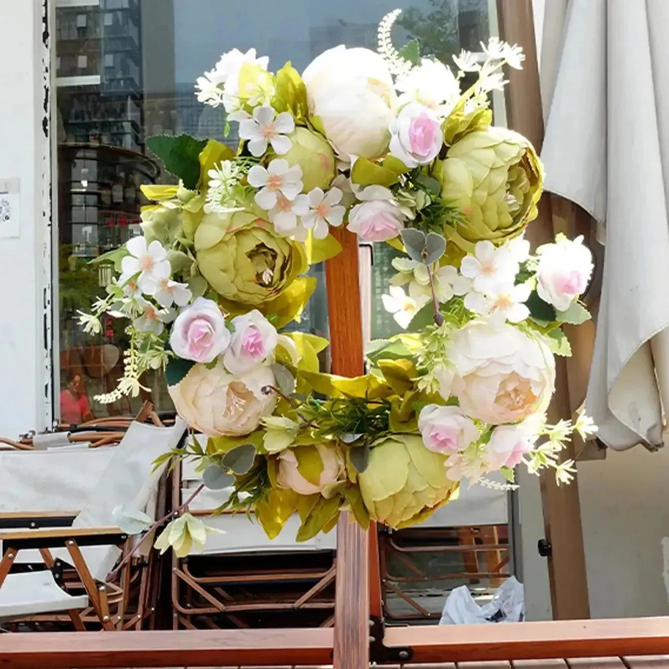 PeonyBloom Wreath - Künstliche Outdoor-Display Herbst Dekor Pfingstrose Kranz - Saisonale Dekoration