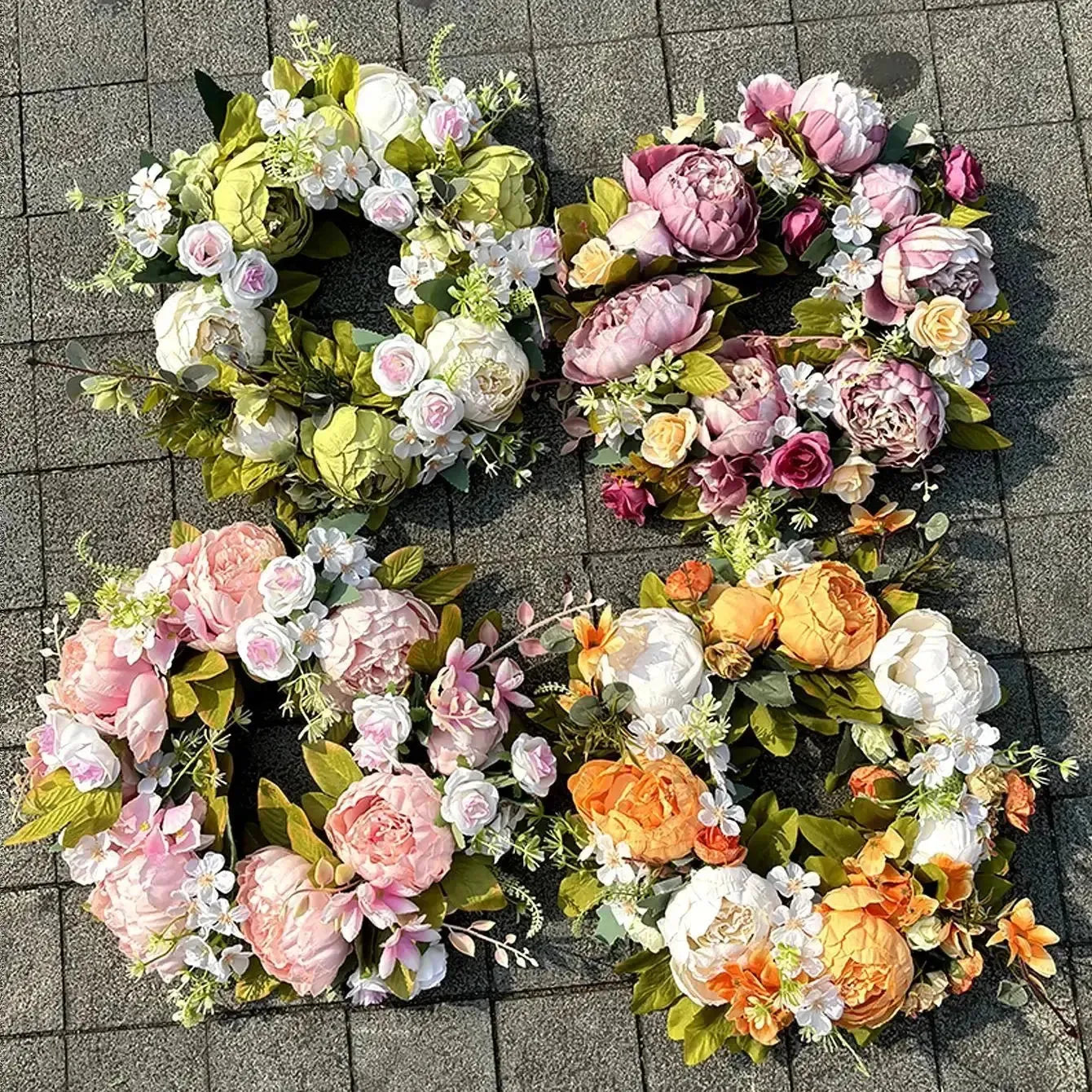PeonyBloom Wreath - Künstliche Outdoor-Display Herbst Dekor Pfingstrose Kranz - Saisonale Dekoration
