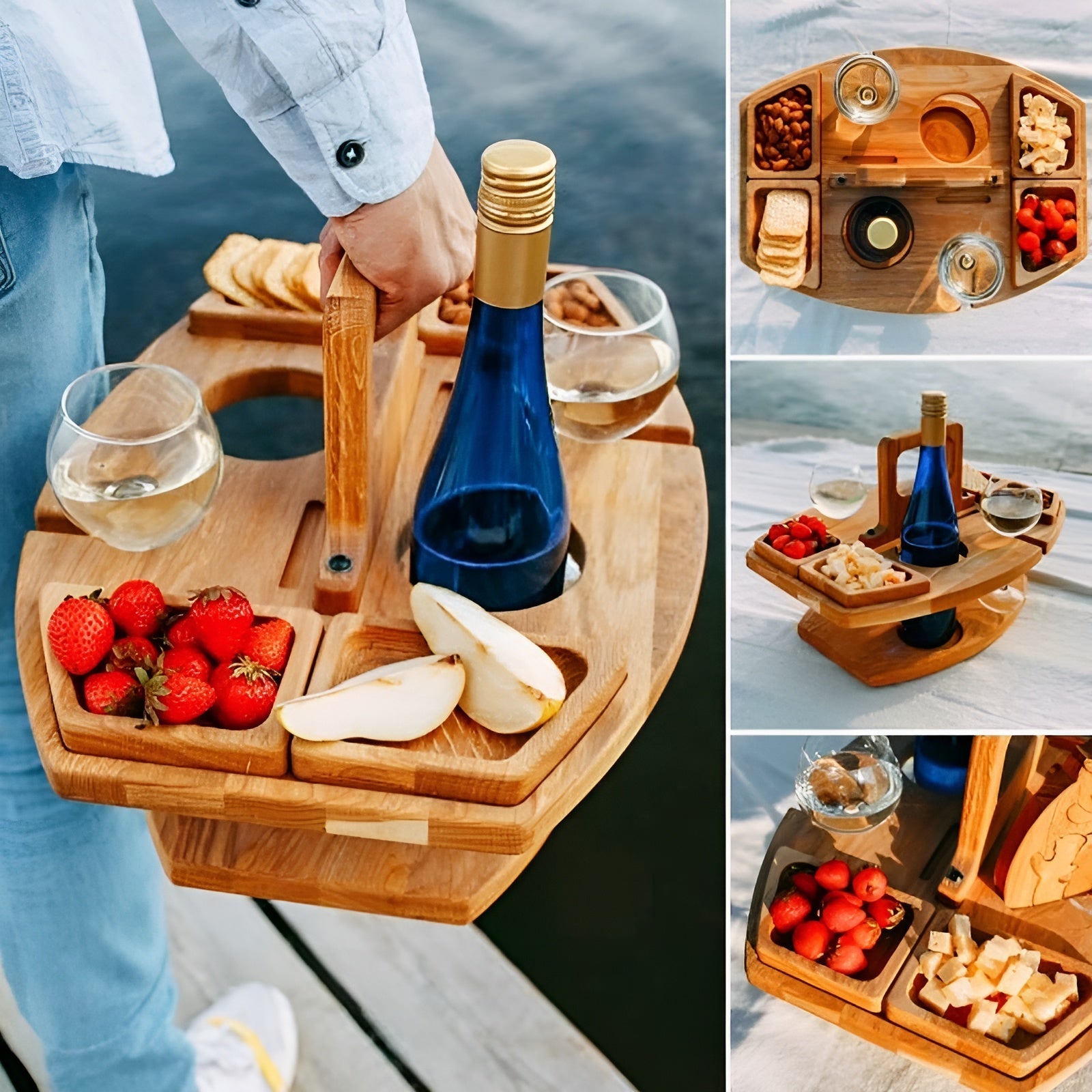 Picknick-Weintisch aus Holz – Perfekt für Wein & Snacks im Freien - Picknicktisch
