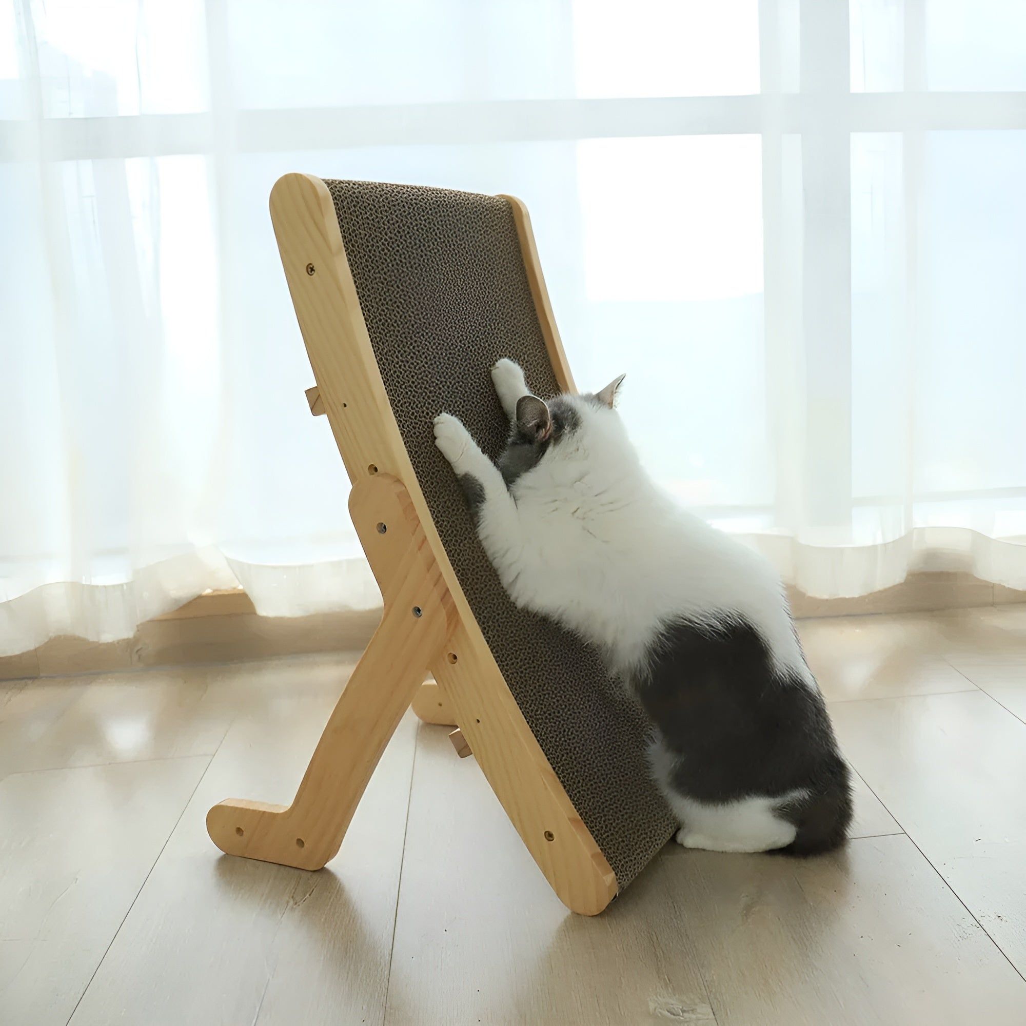 PurrPlay Board - Multifunktionales Abnehmbares Katzenkratzbrett aus Holz - Elegare