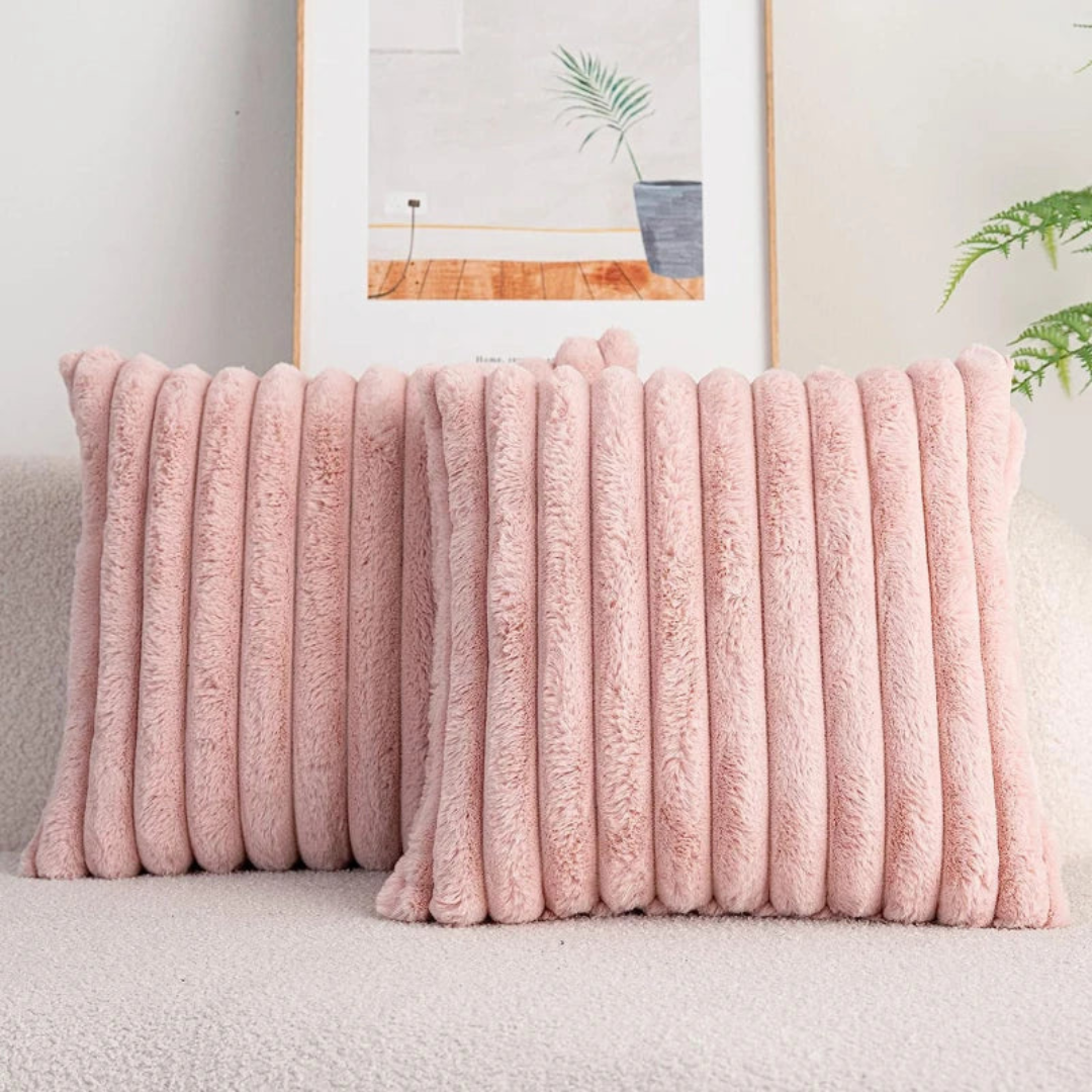 Plüschkissen mit Rippenstruktur – weiches Dekokissen 45x45 cm - Rosa - Dekokissen und Kissenbezüge