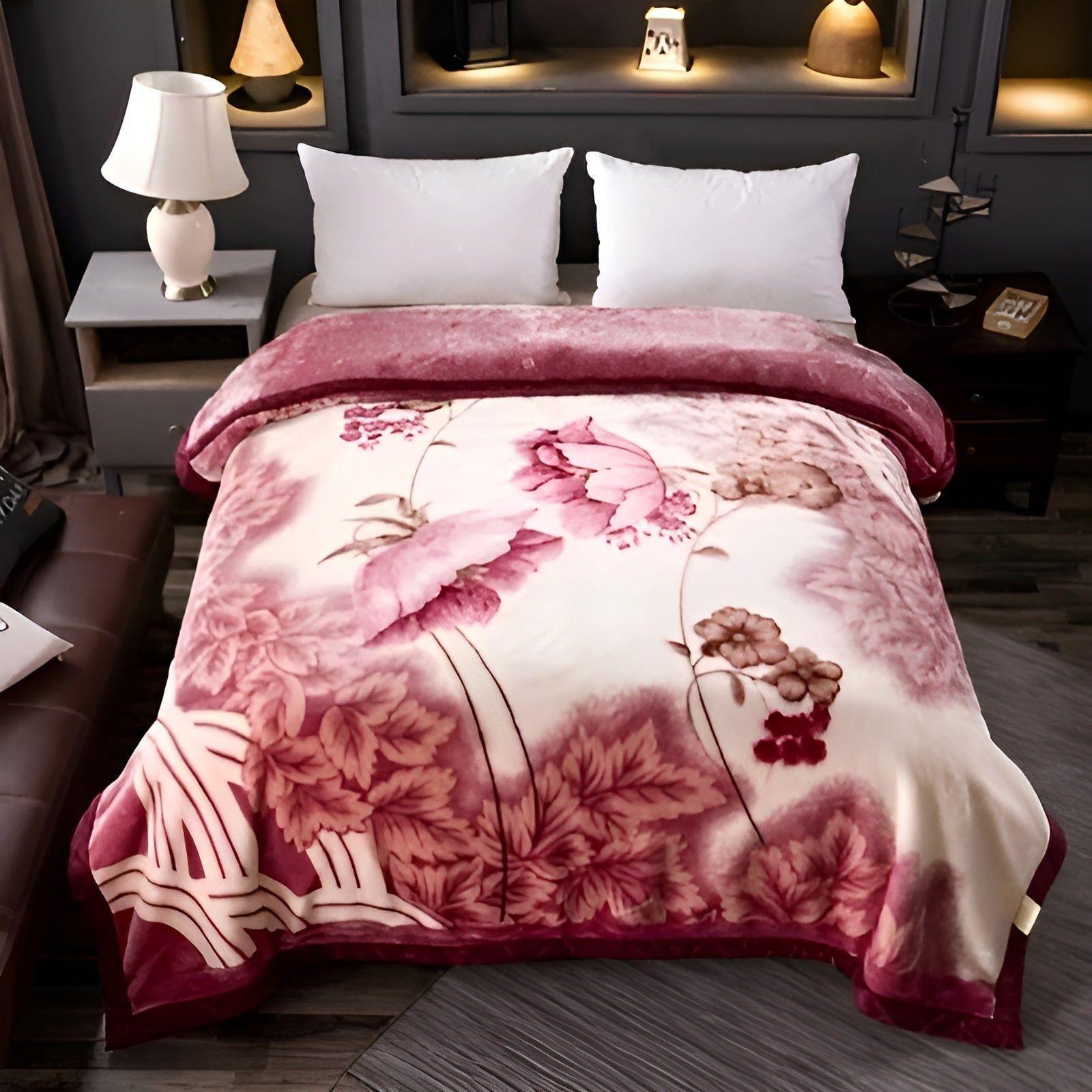 PlushDream Decke - Weiche Kunstfell-Mikrofaser Doppellagige Plüschdecke - Blume Rot / 150x200CM 2KG - Decke