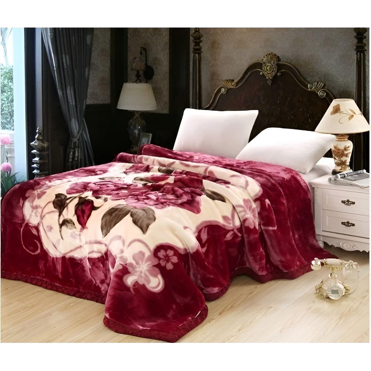 PlushDream Decke - Weiche Kunstfell-Mikrofaser Doppellagige Plüschdecke - Blume Weinrot / 150x200CM 2KG - Decke