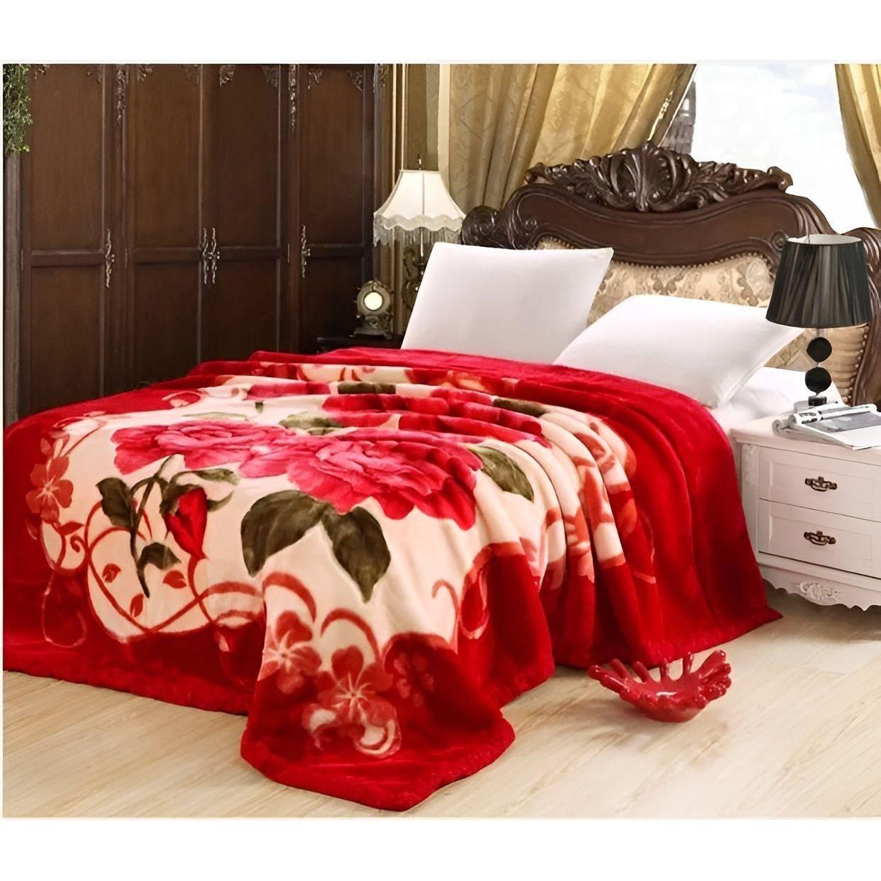 PlushDream Decke - Weiche Kunstfell-Mikrofaser Doppellagige Plüschdecke - Blume Hellrot / 150x200CM 2KG - Decke
