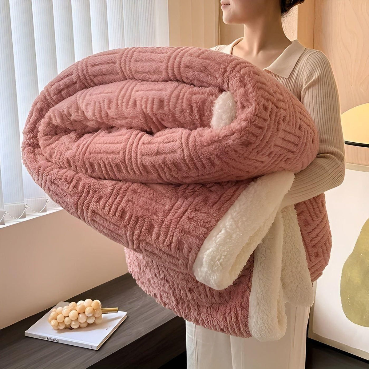 PlushHaven Decke – Beidseitige weiche Plüschdecke für alle Jahreszeiten - Pfirsich Rosa / 100*150CM - Decke