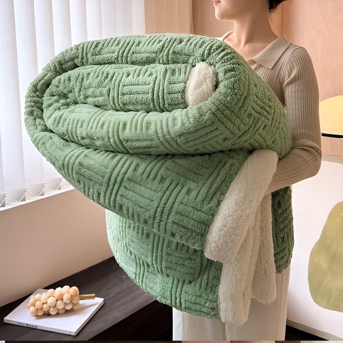 PlushHaven Decke – Beidseitige weiche Plüschdecke für alle Jahreszeiten - Aoki Grün / 100*150CM - Decke