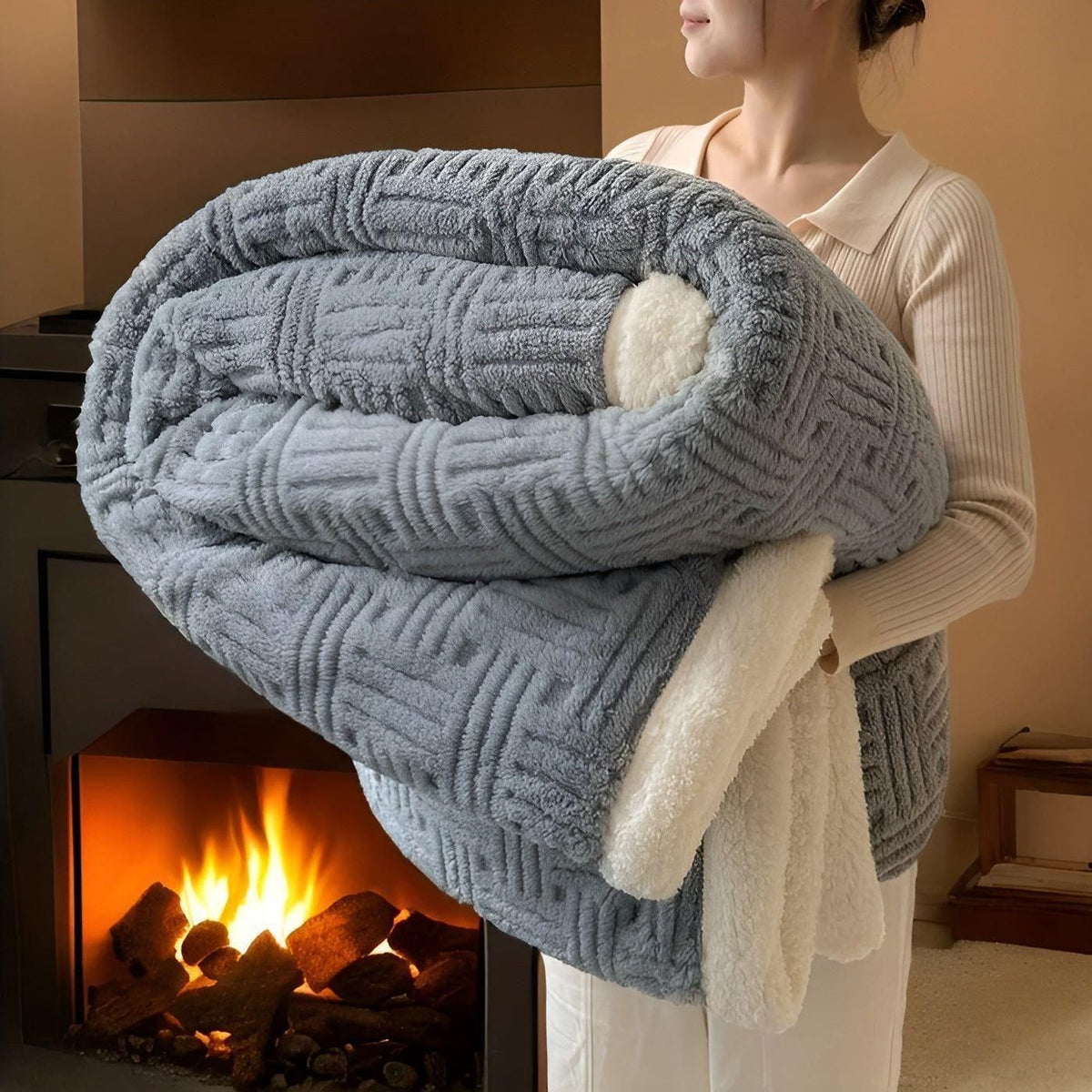 PlushHaven Decke – Beidseitige weiche Plüschdecke für alle Jahreszeiten - Ausgefallenes Blau / 100*150CM - Decke
