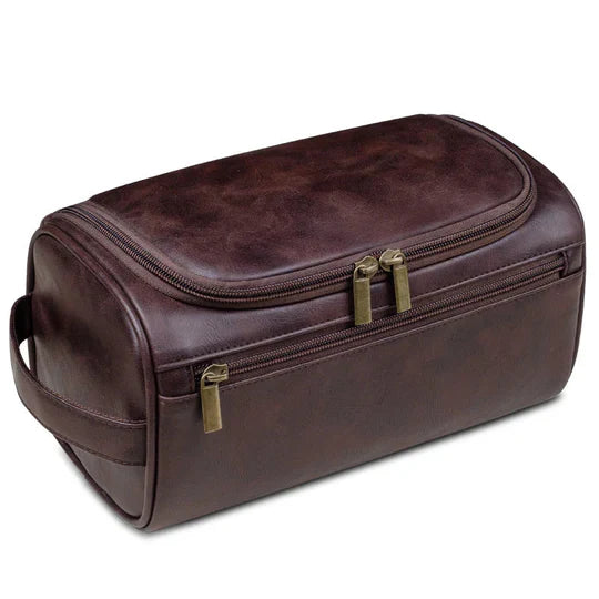 Premium Leder-Kulturbeutel - Stilvolle Reisen und Praktische Kosmetiktasche für Herren - Dunkelbraun - Kulturbeutel