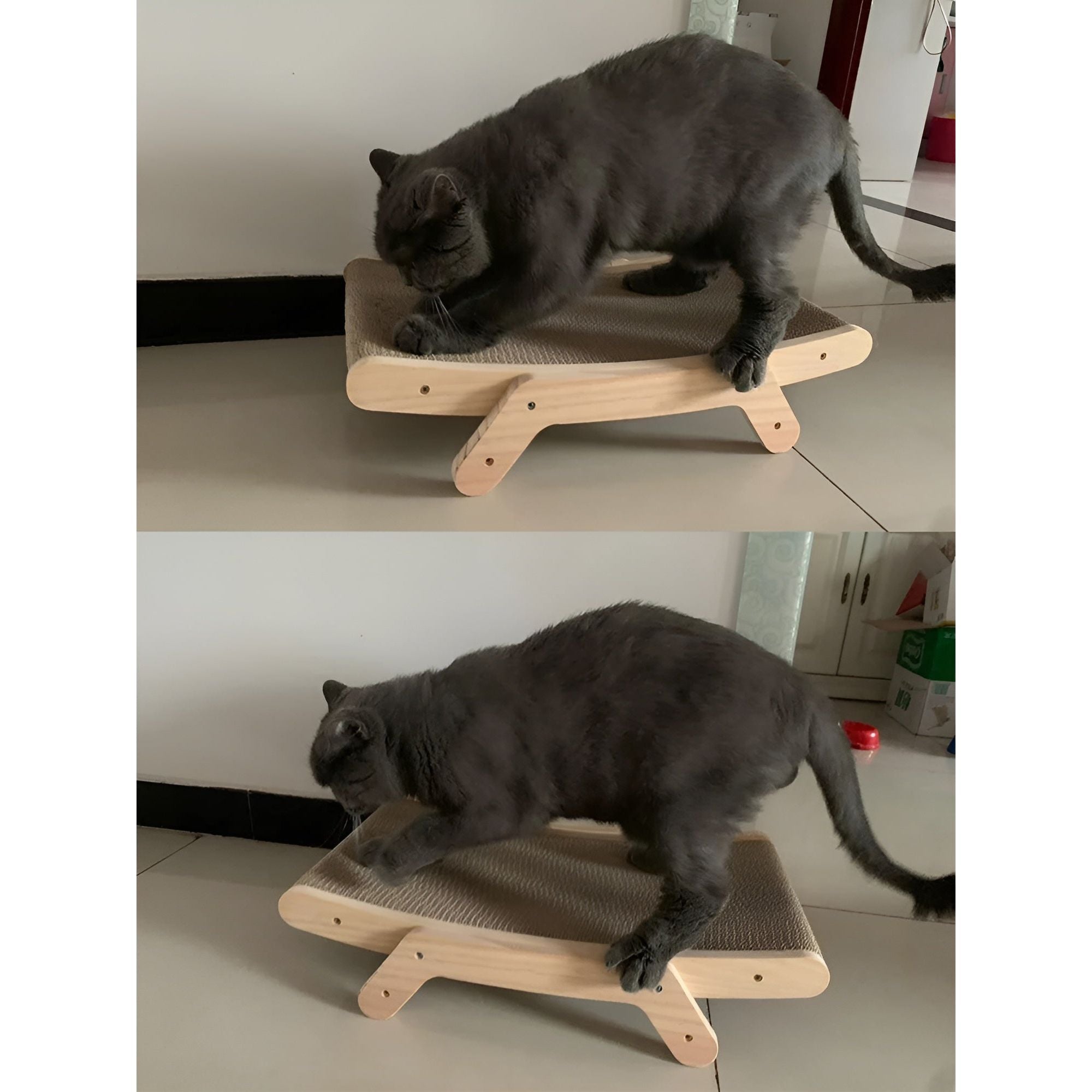 PurrPlay Board - Multifunktionales Abnehmbares Katzenkratzbrett aus Holz - Elegare