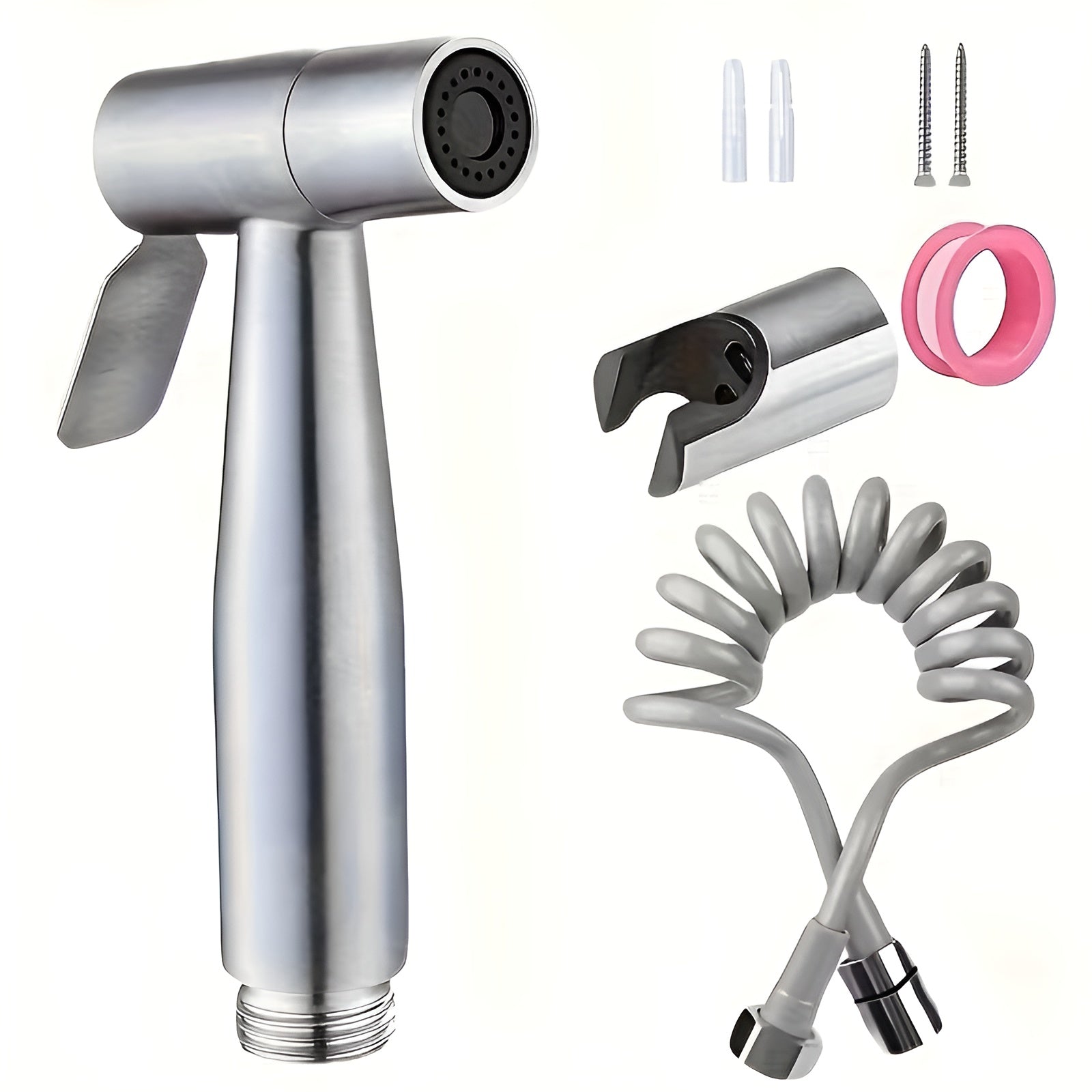 Reinigungssprüher für Bad und WC – Hochdruck Handbrause | Edelstahl mit Schlauch und Wandhalterung - Bidet-Duschen