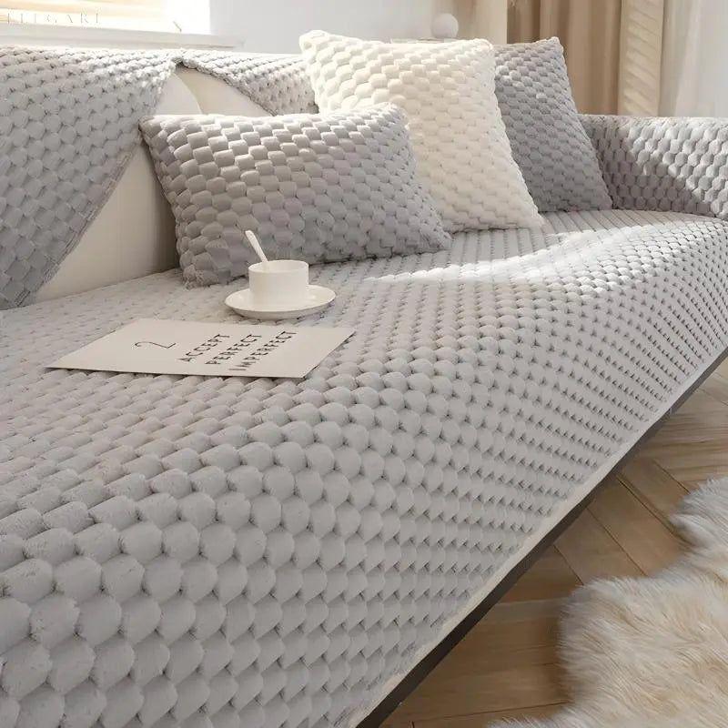 Romy - Plüschsofabezug - Hochwertige Sofa- und Kissenbezüge L Form - A 70x70 / Grau - Sofabezug