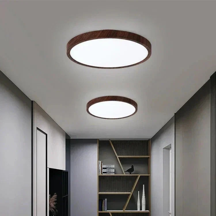 Runde LED-Deckenleuchte Holzoptik – Ultraflach Dimmbar Skandinavisch - Deckenleuchten