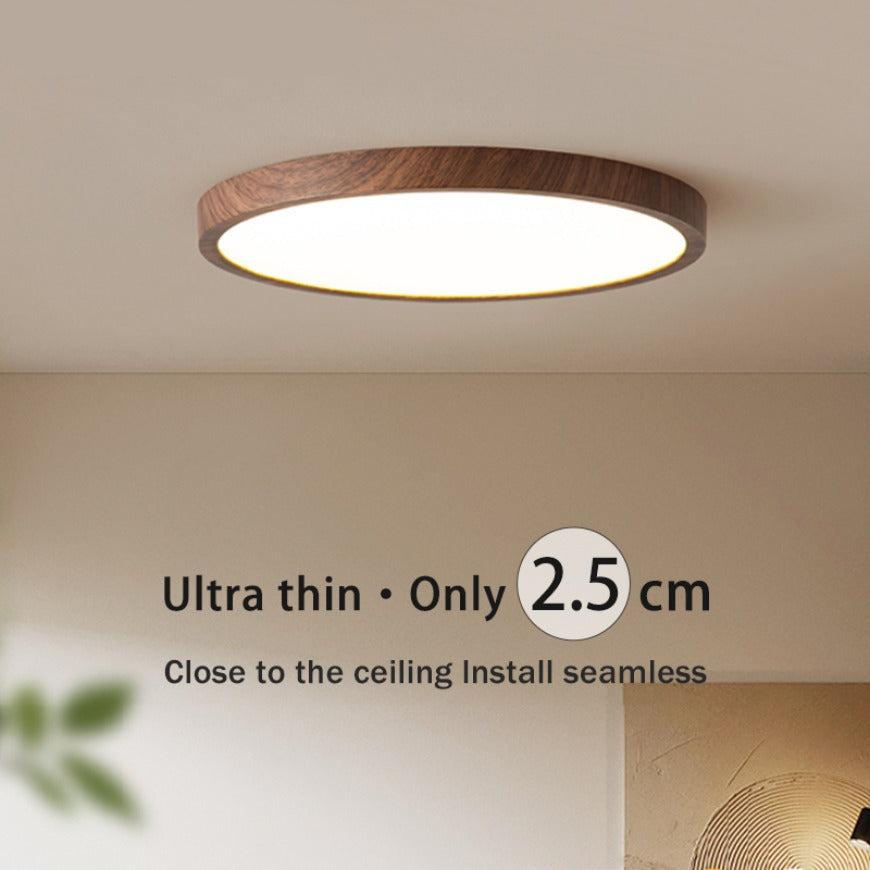Runde LED-Deckenleuchte Holzoptik – Ultraflach Dimmbar Skandinavisch - Deckenleuchten