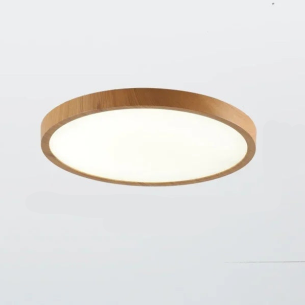 Runde LED-Deckenleuchte Holzoptik – Ultraflach Dimmbar Skandinavisch - Durchmesser 30 cm × Höhe 2,5 cm / Holz