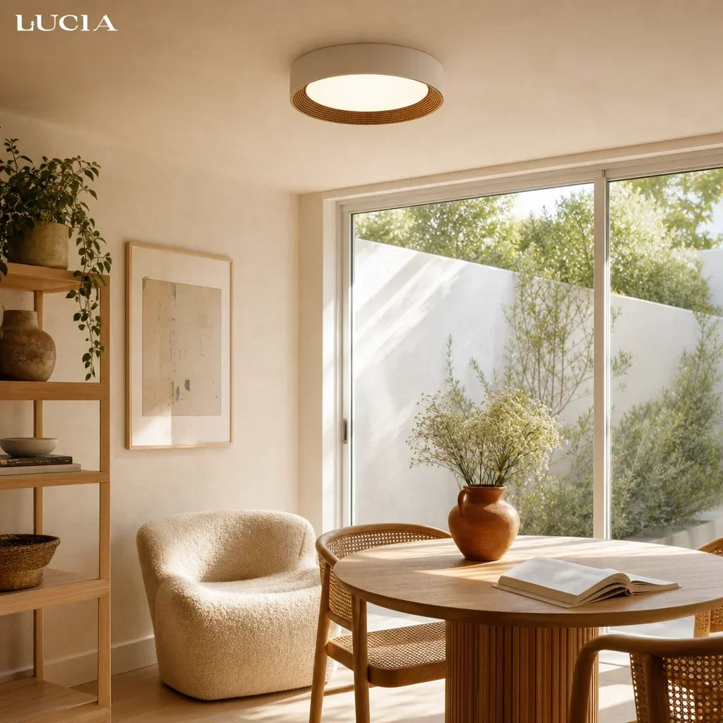 Runde LED-Deckenleuchte mit Holzrand – Warmes Licht im Nordic Design - Deckenleuchte