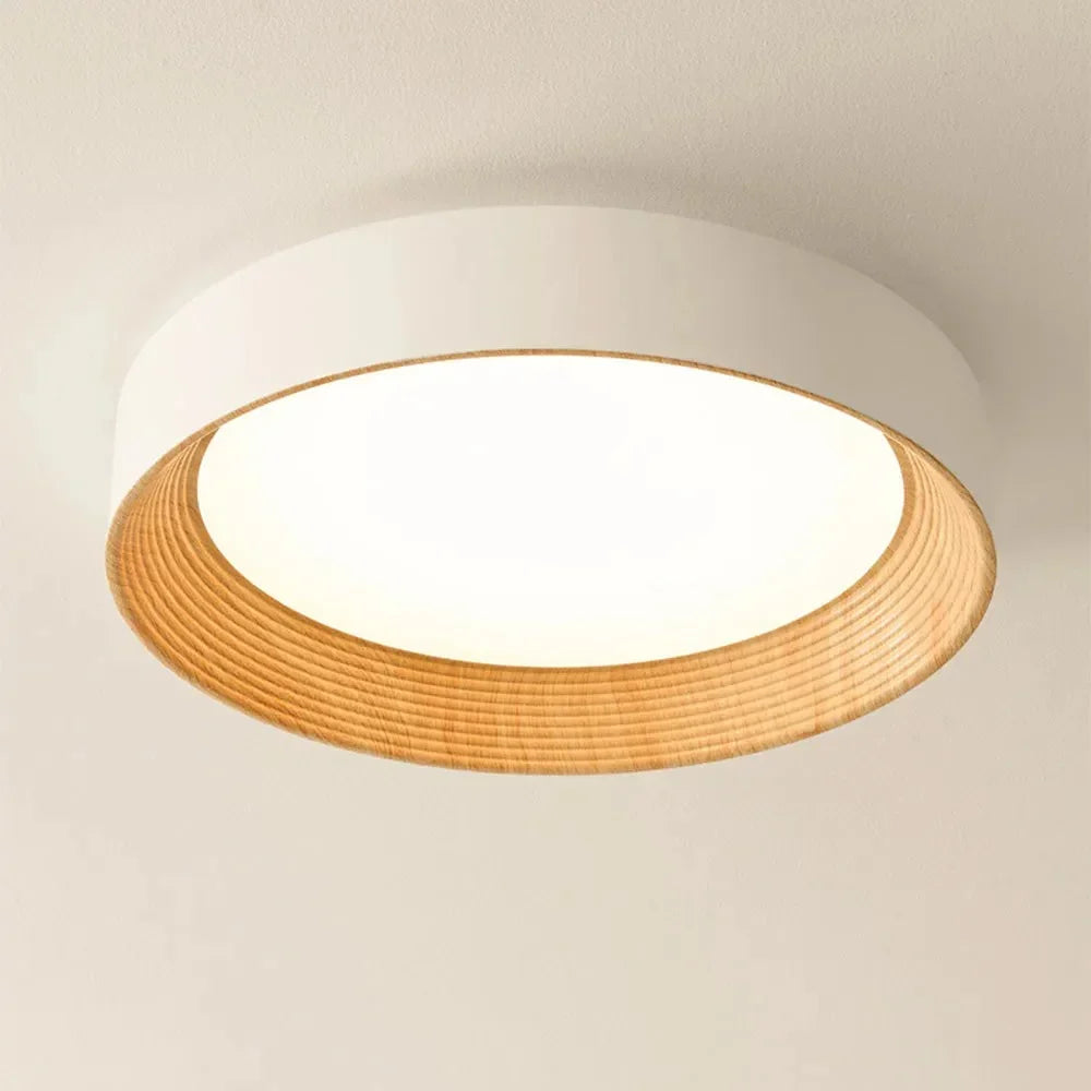 Runde LED-Deckenleuchte mit Holzrand – Warmes Licht im Nordic Design - Deckenleuchte