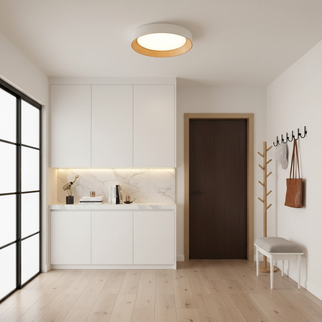 Runde LED-Deckenleuchte mit Holzrand – Warmes Licht im Nordic Design - Deckenleuchte