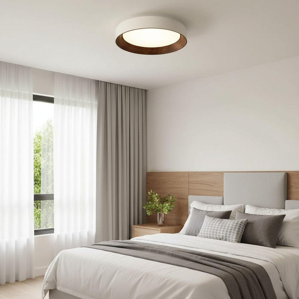Runde LED-Deckenleuchte mit Holzrand – Warmes Licht im Nordic Design - Deckenleuchte