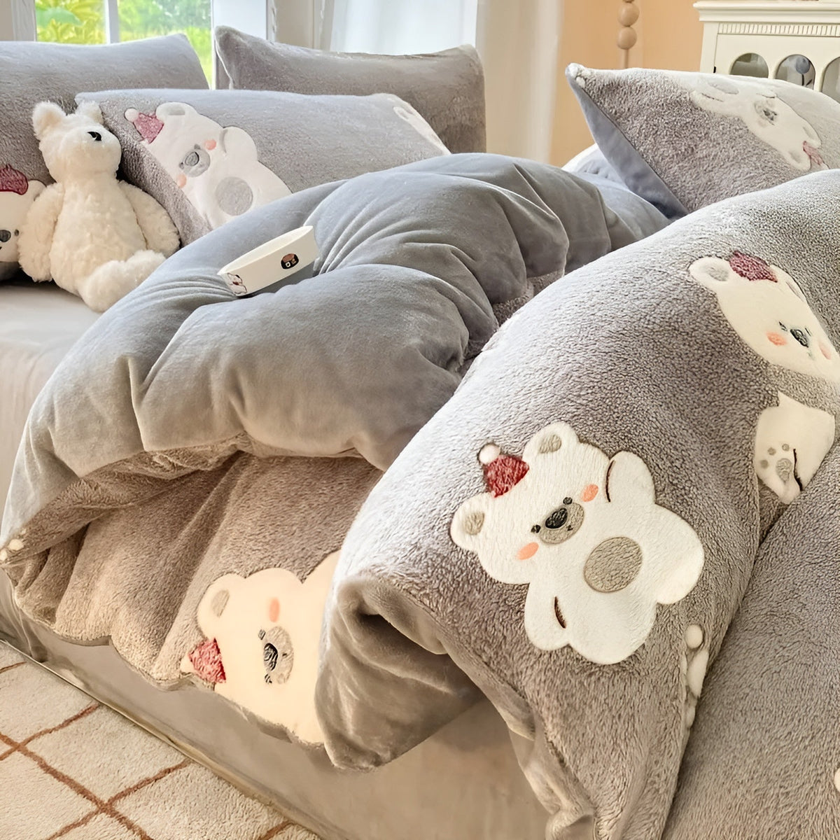 Samt-Bettwäsche mit Bärenmotiv – Weich und Kuschelig | Perfekt für Herbst und Winter - Süßer Bär / 150*200cm