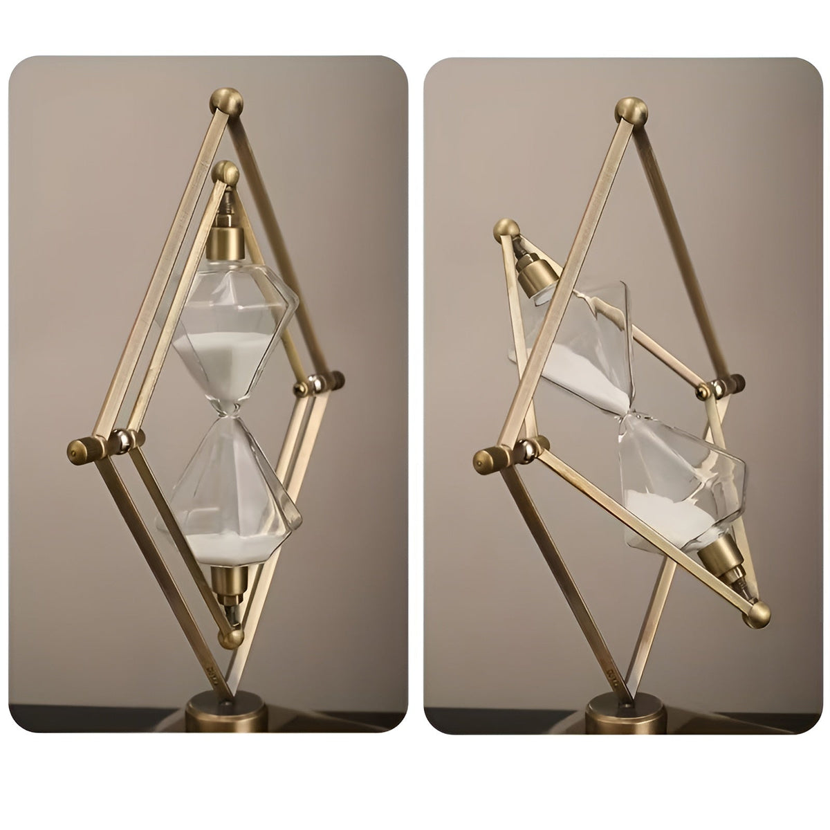 Sanduhr mit geometrischem Metallrahmen – Dekorativ und Entspannend | Mit weißem Sand als Meditationstimer - Wohnzubehör