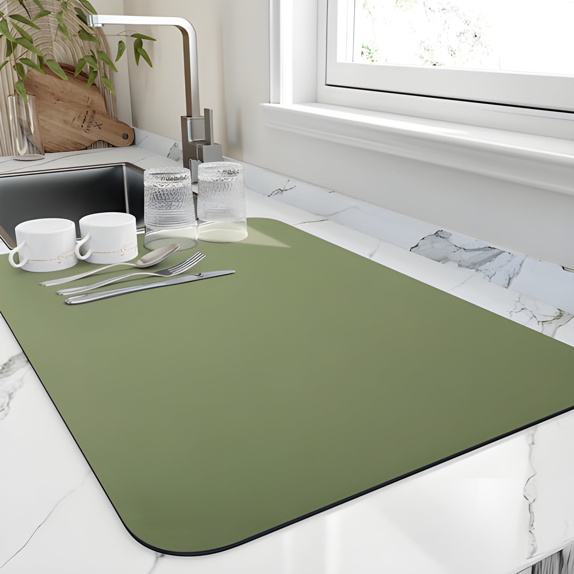 Saugstarke Geschirrabtropfmatte – Schnelltrocknende Lösung für eine ordentliche Küche - Klein (40 x 50 cm) / Grün
