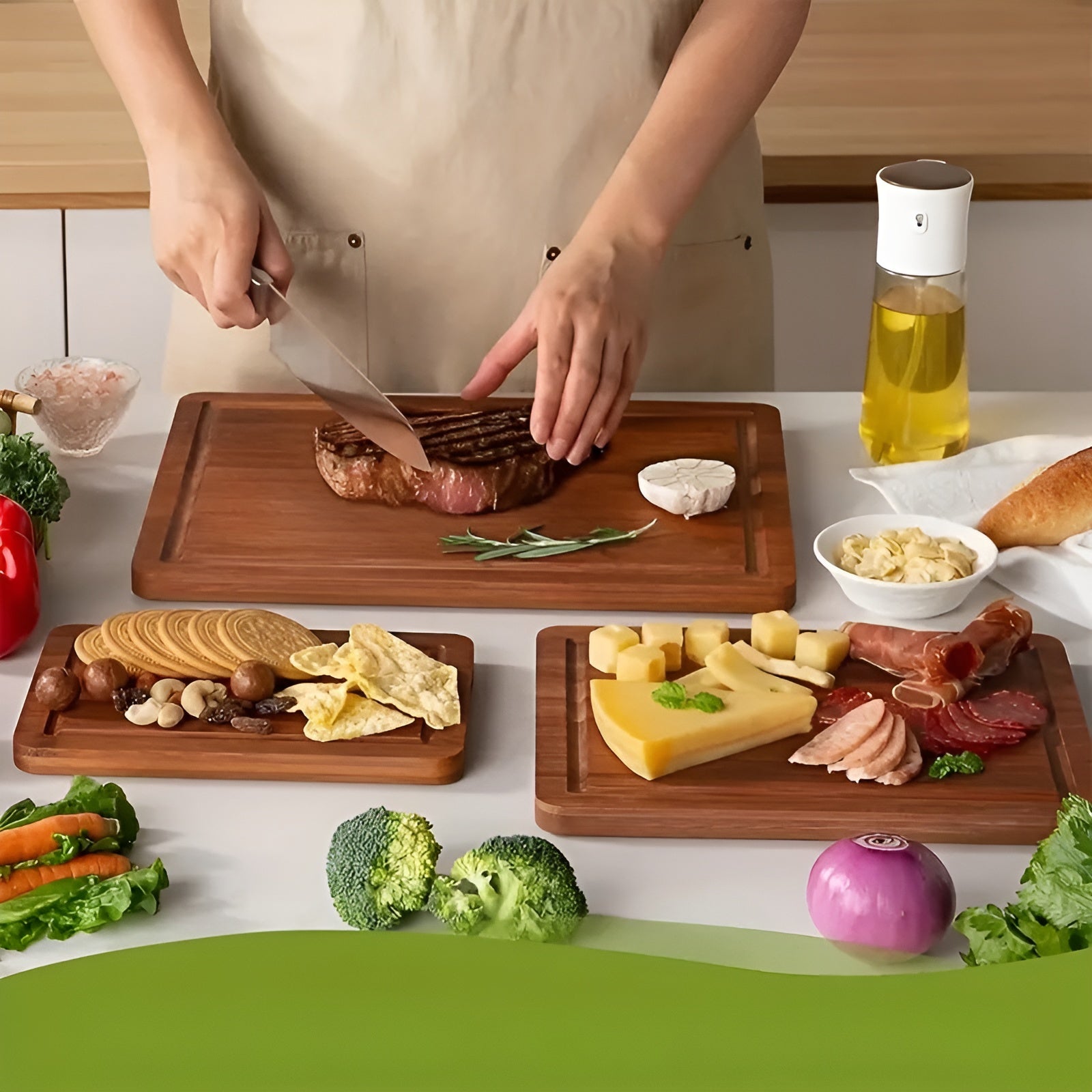 Schneidebrett-Set aus Bambus – Robust und Vielseitig | Perfekt für Fleisch Gemüse & Obst - Saisonale Dekoration