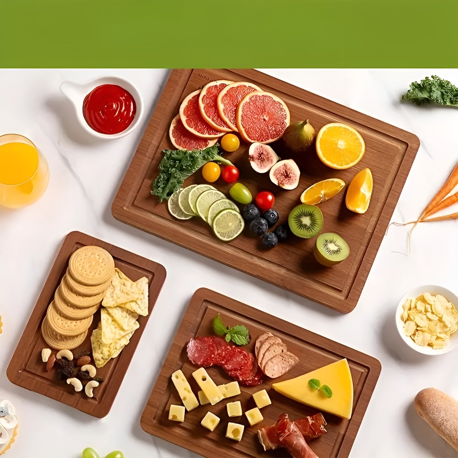 Schneidebrett-Set aus Bambus – Robust und Vielseitig | Perfekt für Fleisch Gemüse & Obst - Saisonale Dekoration