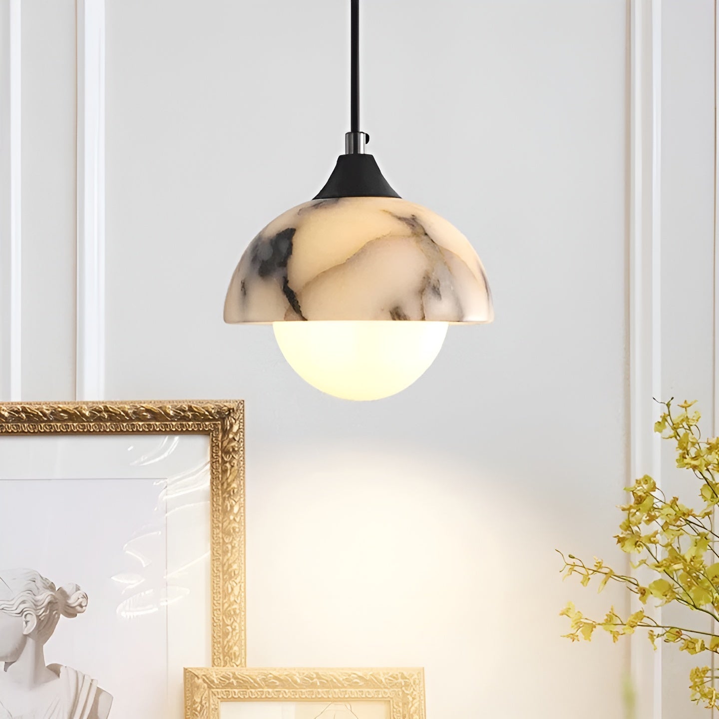 Schwarze Marmor-Hängelampe – Modern und luxuriös | Elegante Innenbeleuchtung - Weiß Kalt - Pendelleuchte