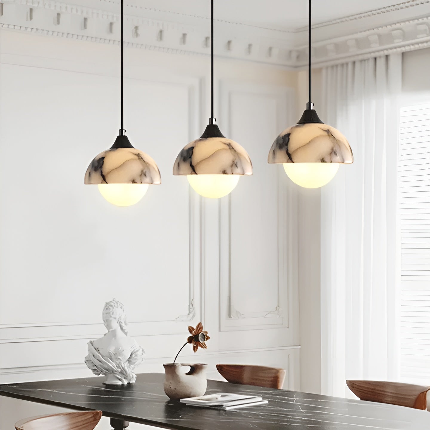 Schwarze Marmor-Hängelampe – Modern und luxuriös | Elegante Innenbeleuchtung - Pendelleuchte