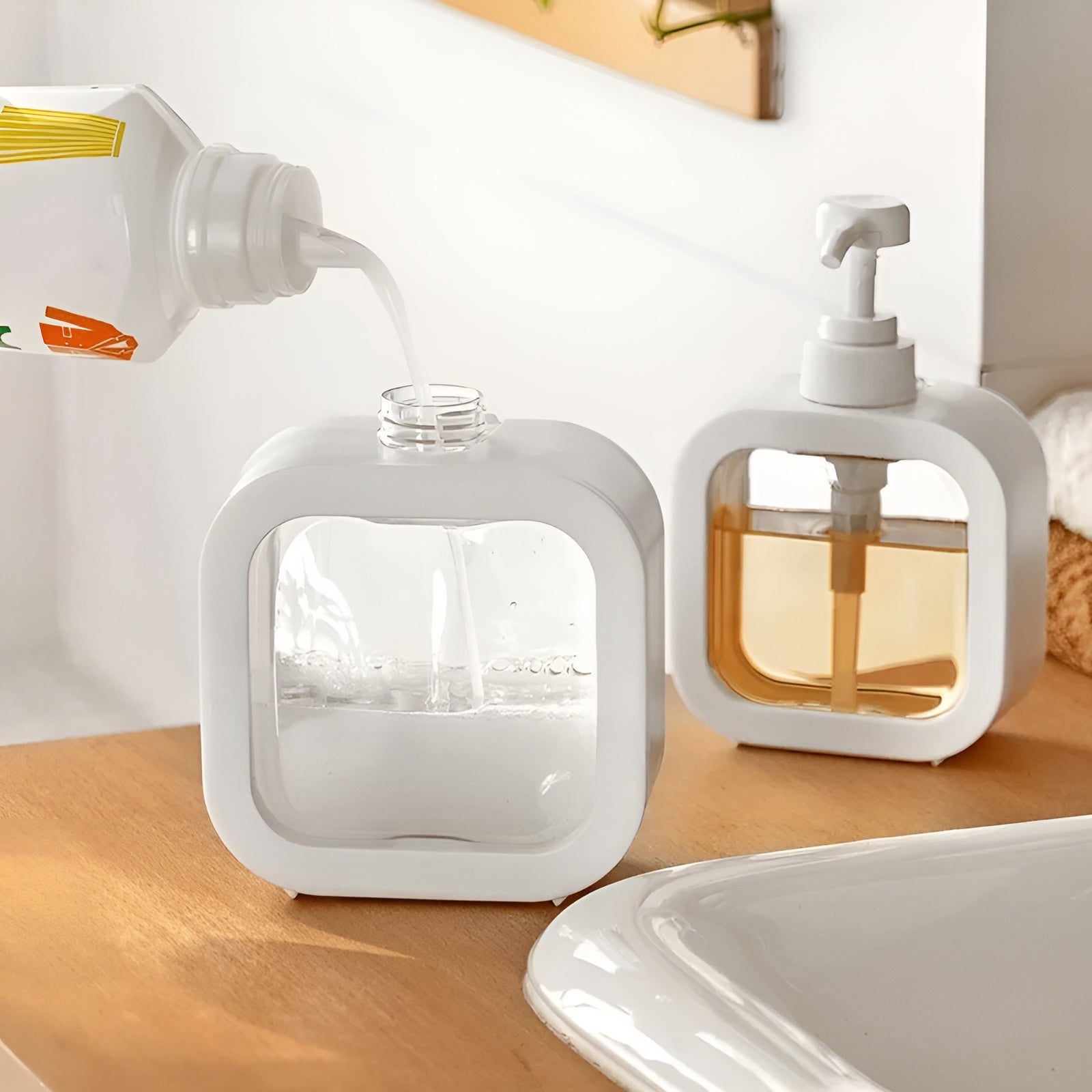 Seifenspender Skandi-Stil – Minimalistische Eleganz für Bad & Küche - Nachfüllbare Flasche