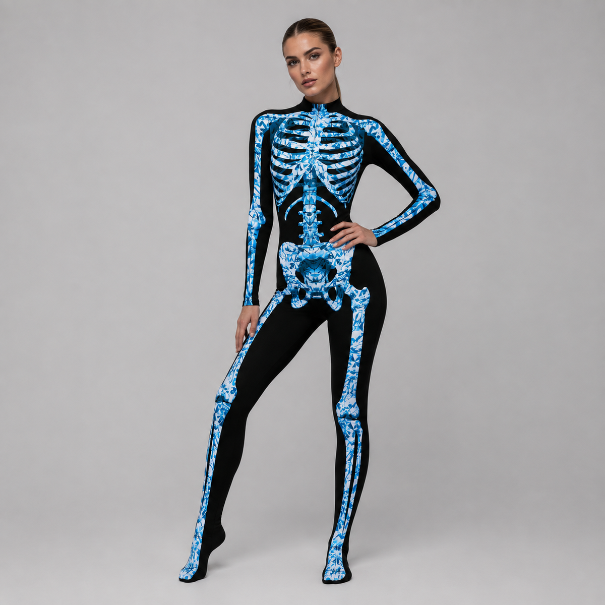 Skelett-Overall für Erwachsene – Eng anliegend Halloween-Kostüm - Halloween-Kostüme
