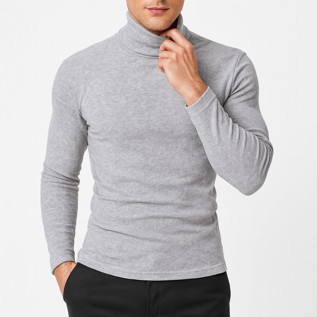 Slim Fit Rollkragenpullover aus Stretch-Baumwollmix - Hellgrau / S - Pullover