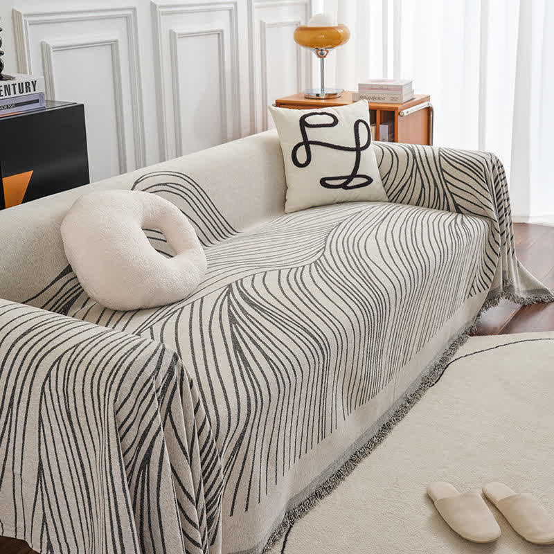 Sofabezug aus Chenille mit abstraktem Streifenmuster - Graue Streifen / 180 x 180 cm - Sofabezug