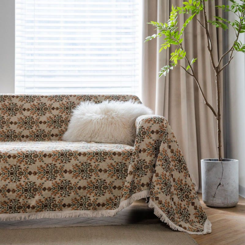 Sofabezug mit Blumenmuster und Quasten – Jacquard - Sofabezug